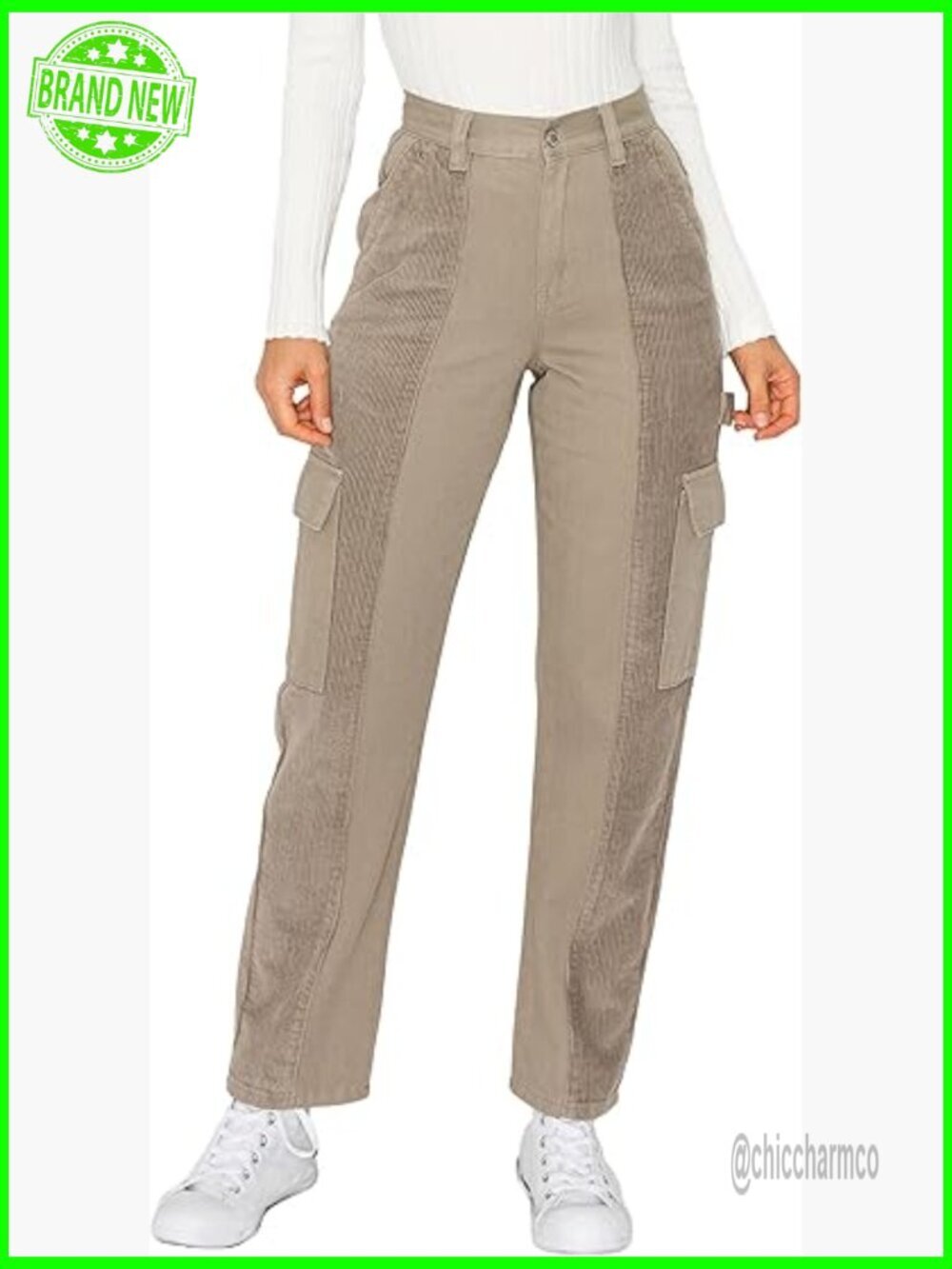 High Waisted Corduroy Cargo Pants Women Wide Leg Skate Pants Multi Pockets